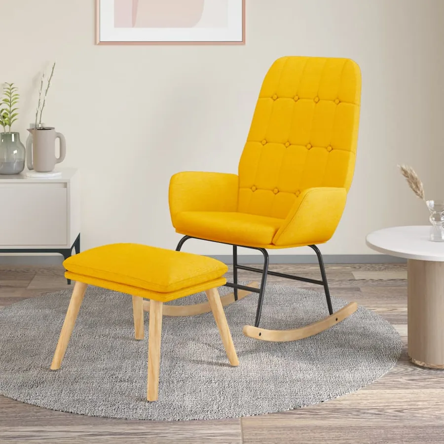 Chaise à bascule avec repose-pied Jaune moutarde Tissu