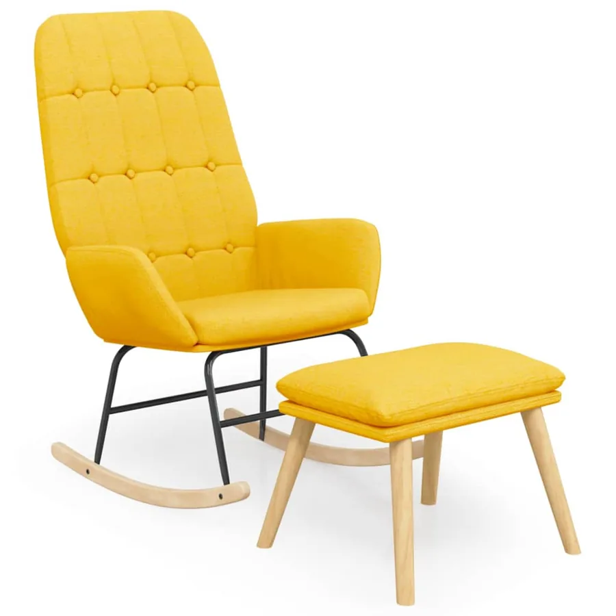 Chaise à bascule avec repose-pied Jaune moutarde Tissu - 2
