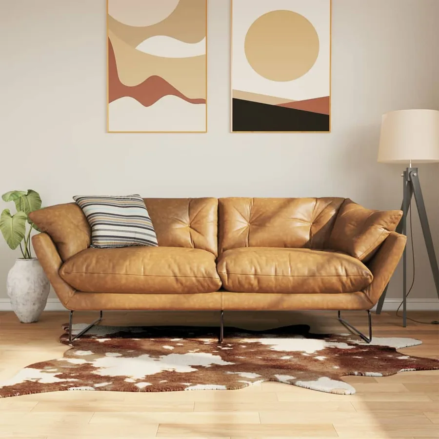 Tapis marron et blanc motif vache lavable