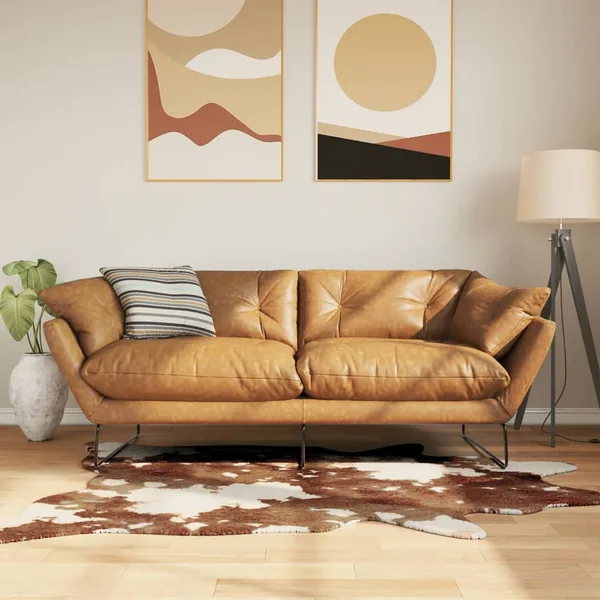 Tapis marron et blanc motif vache lavable