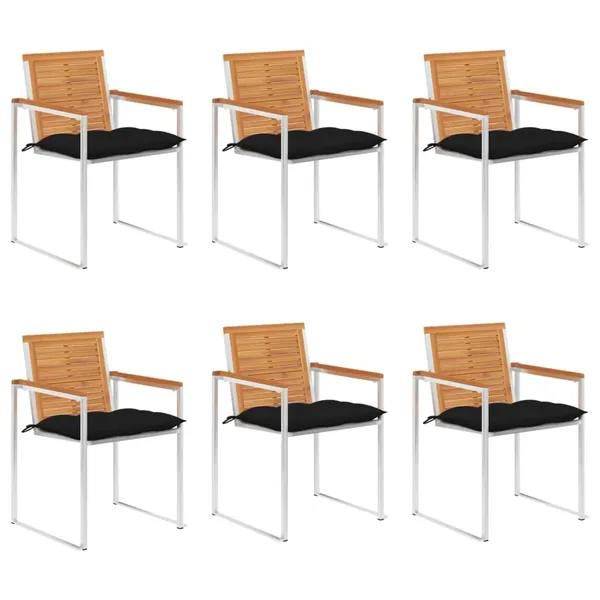 Chaises de jardin lot de 6 avec coussins Bois d'acacia solide
