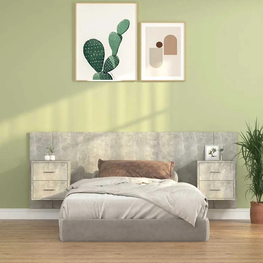 Tête de lit avec armoires Gris béton Bois d'ingénierie