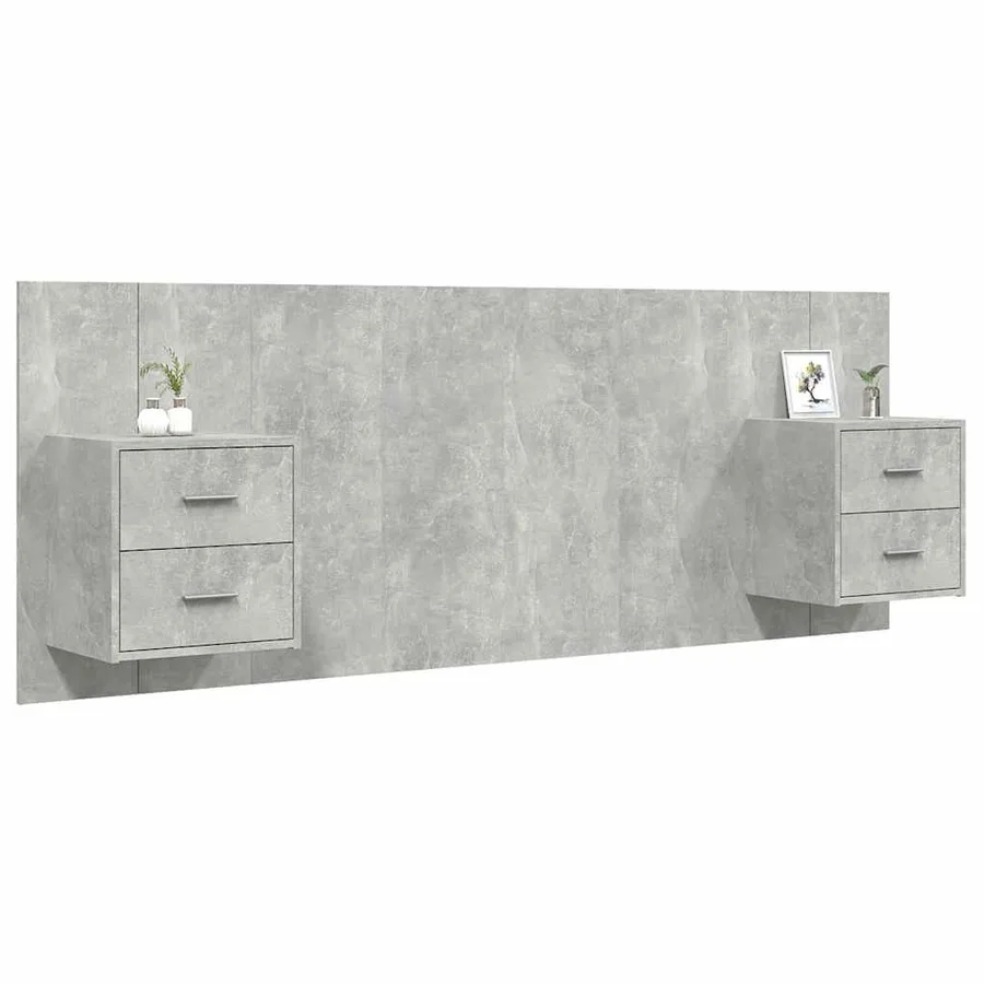 Tête de lit avec armoires Gris béton Bois d'ingénierie - 3