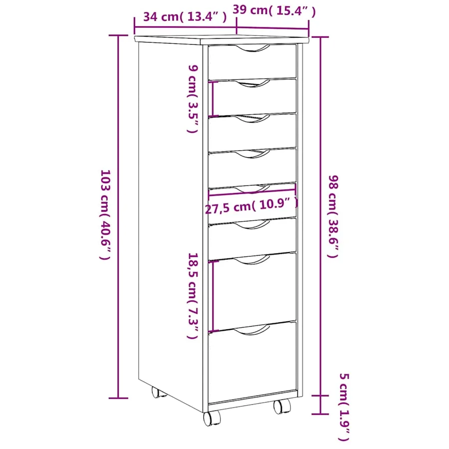 Armoire roulante avec tiroirs MOSS bois de pin marron miel - 10