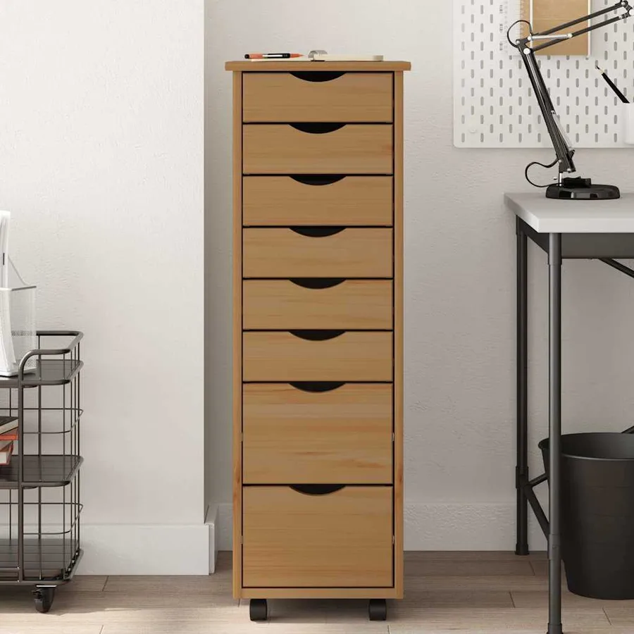 Armoire roulante avec tiroirs MOSS bois de pin marron miel - 3