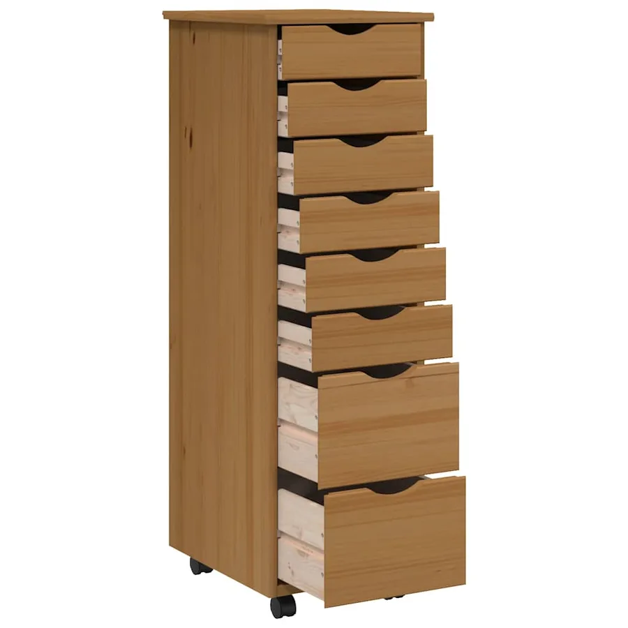 Armoire roulante avec tiroirs MOSS bois de pin marron miel - 4