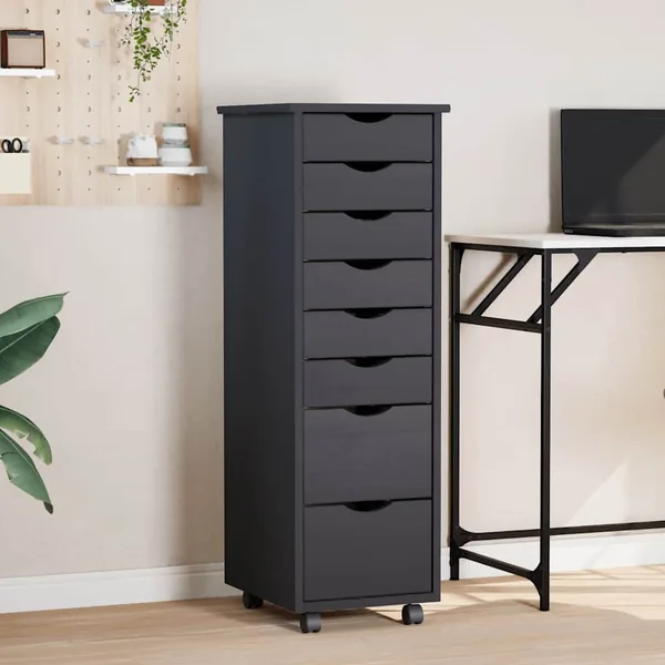 Armoire roulante avec tiroirs MOSS gris bois de pin solide