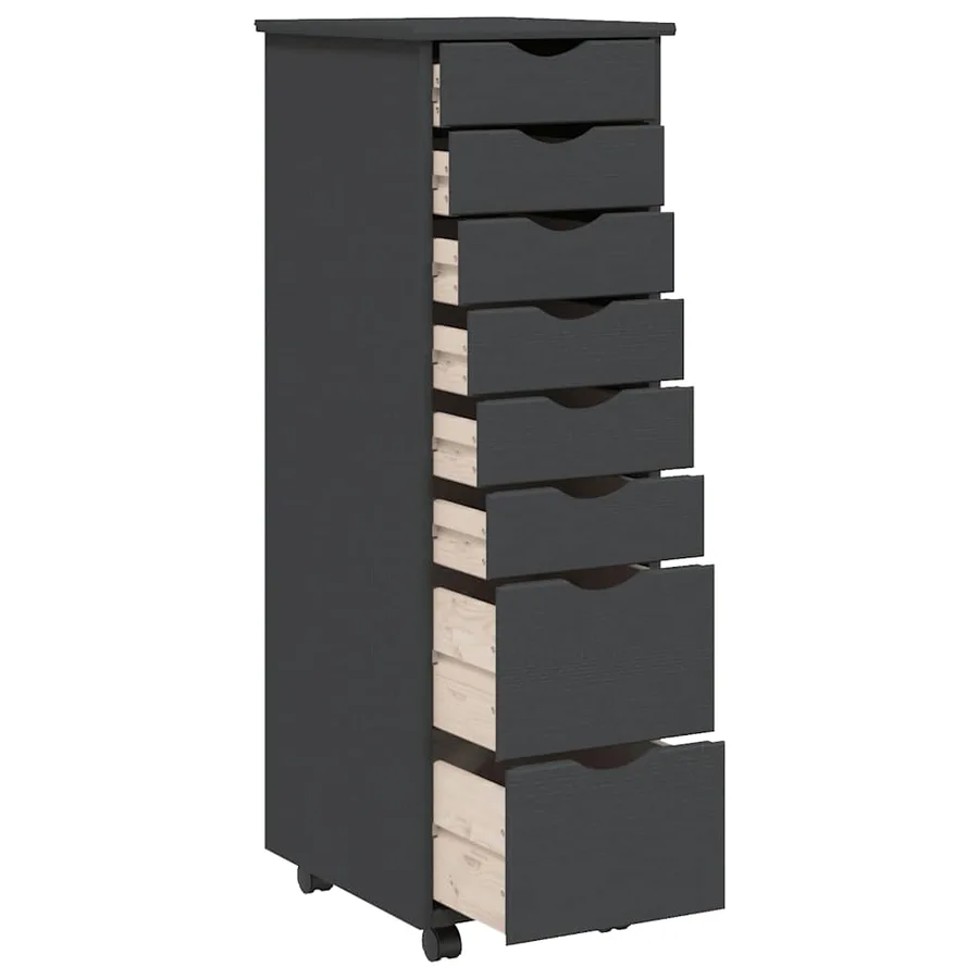 Armoire roulante avec tiroirs MOSS gris bois de pin solide - 4