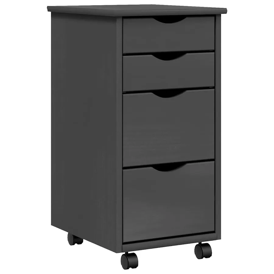 Armoire roulante avec tiroirs MOSS gris bois de pin solide - 2
