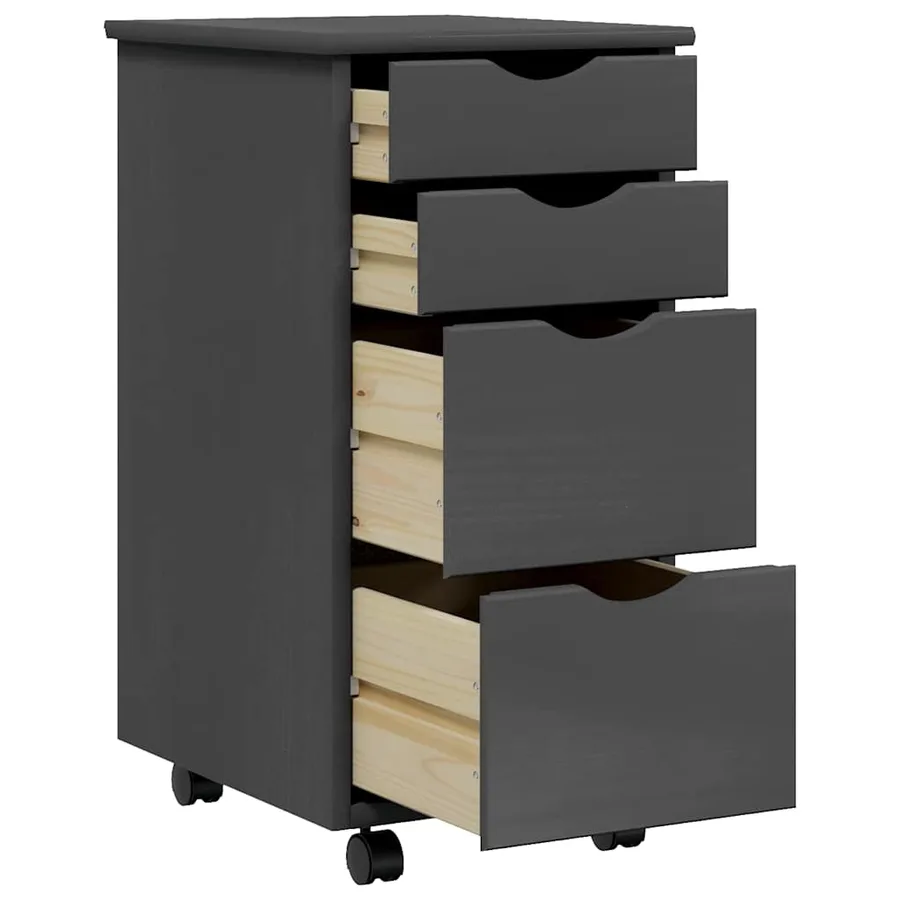 Armoire roulante avec tiroirs MOSS gris bois de pin solide - 4