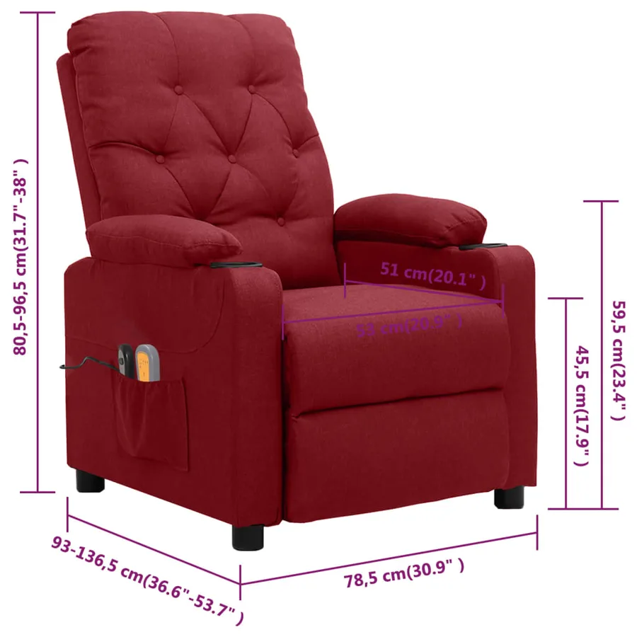 Fauteuil électrique de massage Bordeaux Tissu - 13