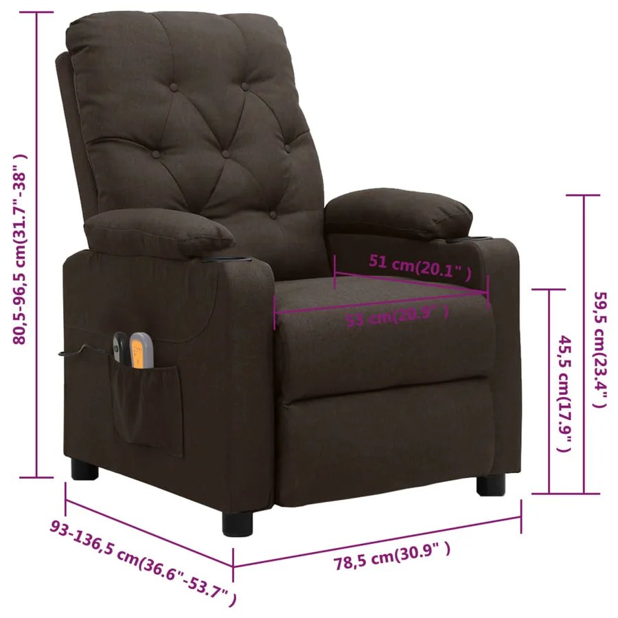 Fauteuil électrique de massage Marron foncé Tissu - 13