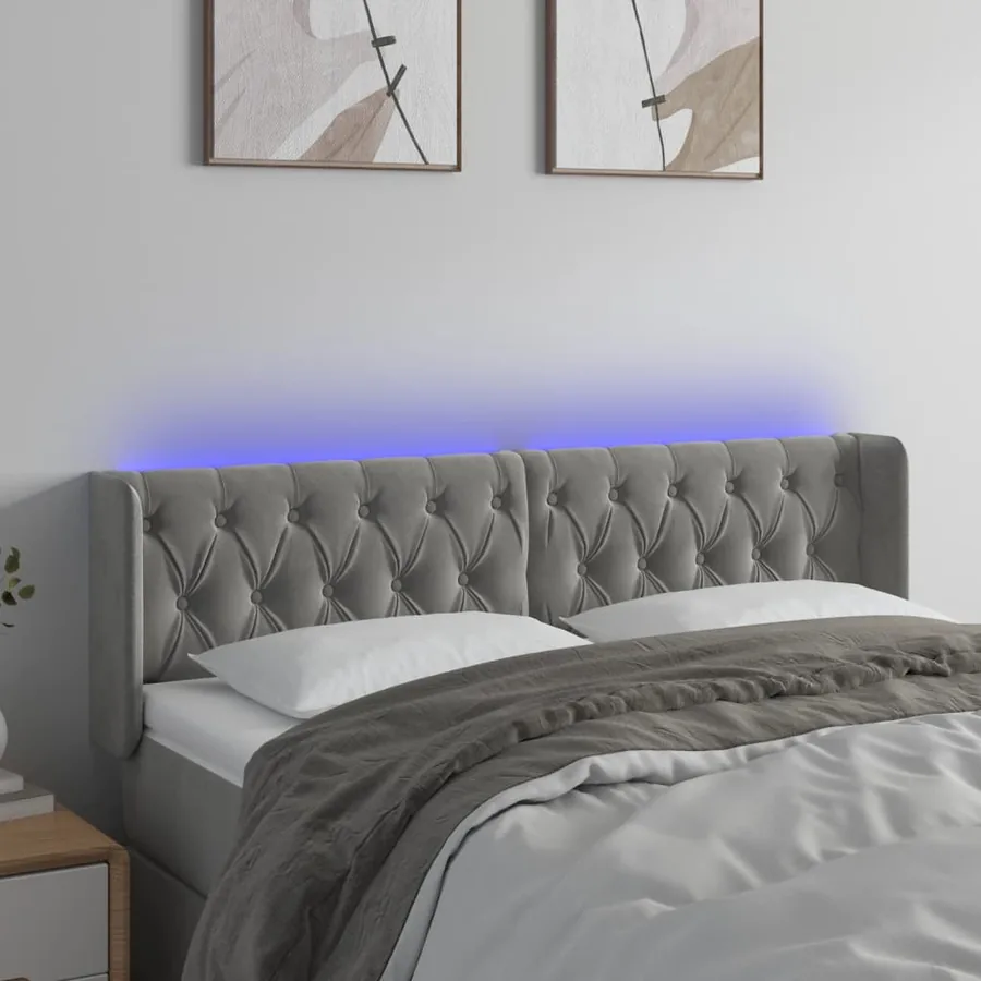 Tête de lit à LED Gris clair 163x16x78/88 cm Velours