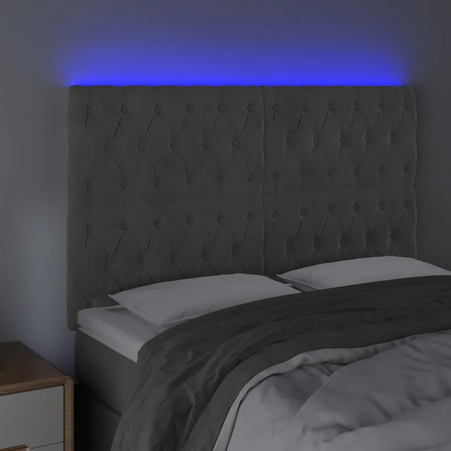 Tête de lit à LED Gris clair 160x7x118/128 cm Velours - 3