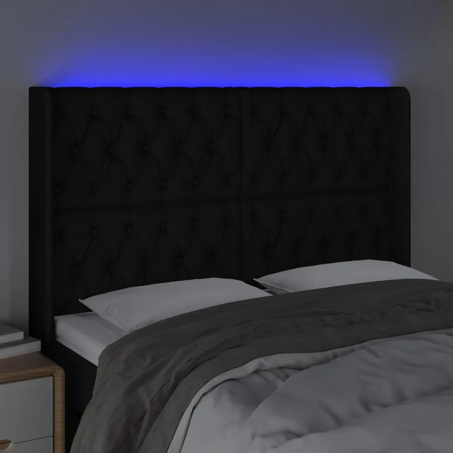 Tête de lit à LED Noir 163x16x118/128 cm Tissu - 4