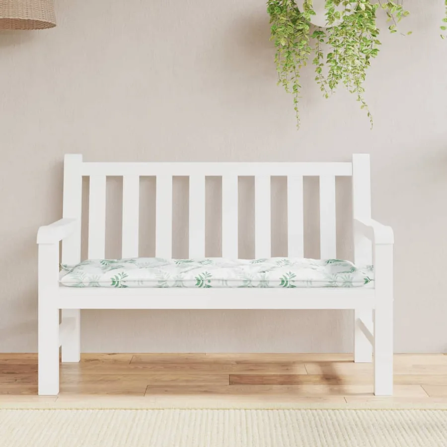 Coussin de banc de jardin motif de feuilles 120x50x7 cm tissu