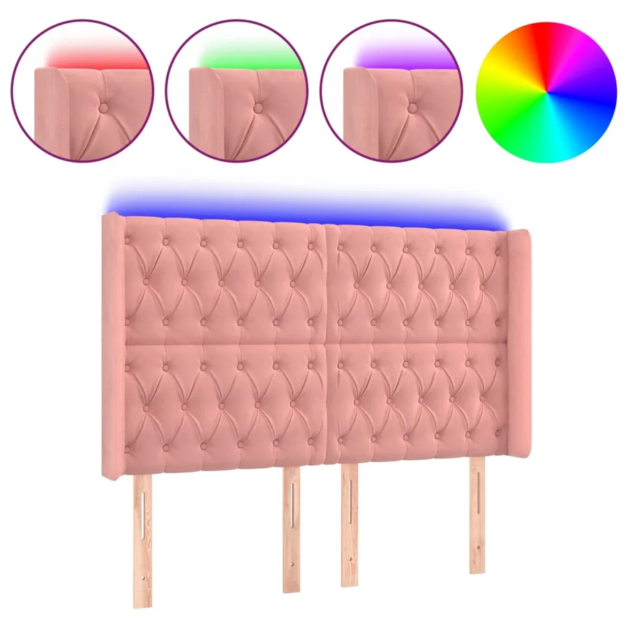 Tête de lit à LED Rose 147x16x118/128 cm Velours - 2