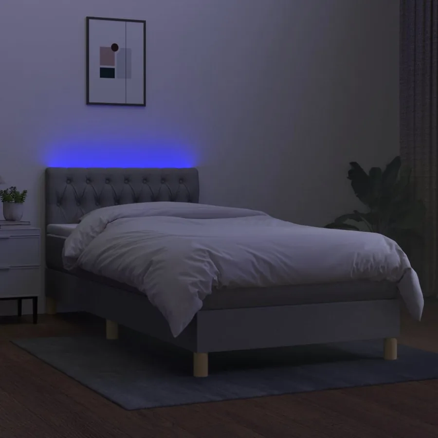 Sommier à lattes de lit avec matelas et LED Gris clair 90x200cm - 4