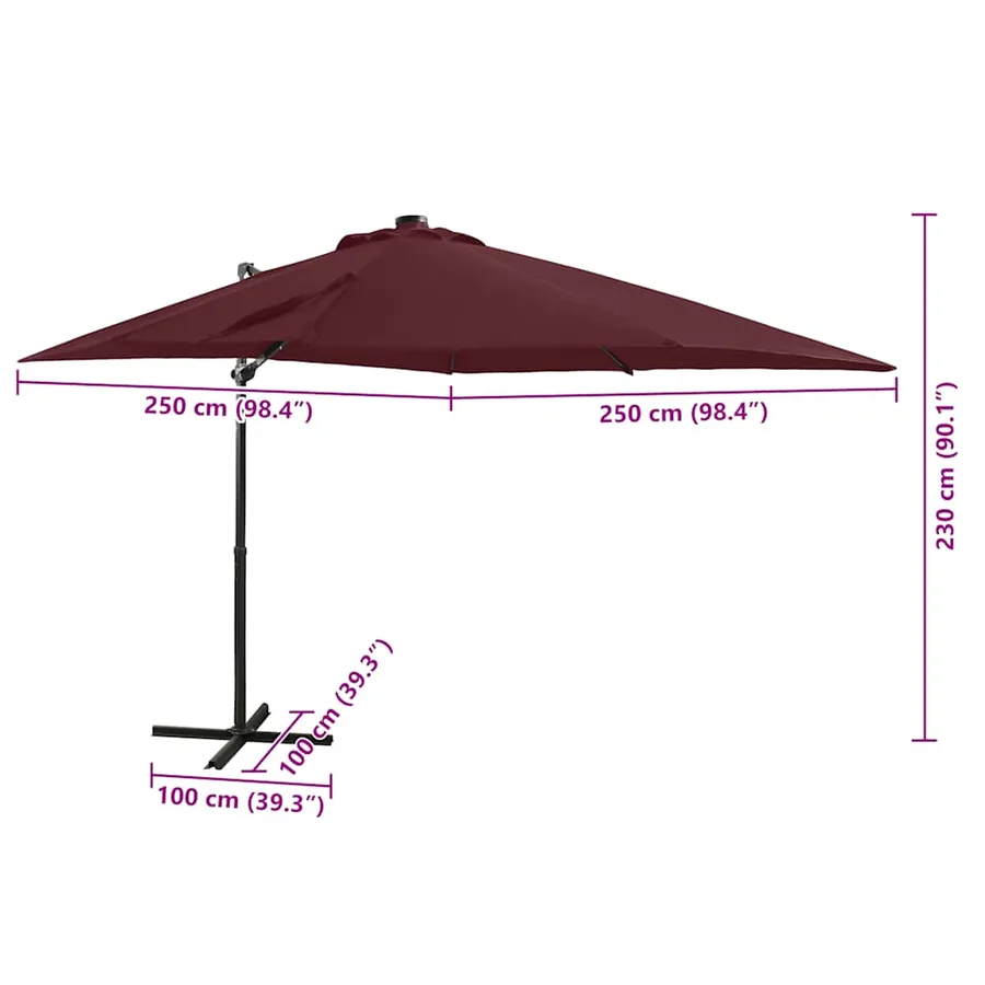 Parasol de jardin en porte-à-faux avec mât et lumières LED - 11