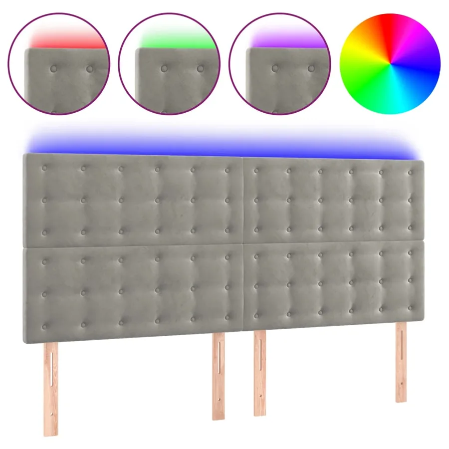 Tête de lit à LED Gris clair 180x5x118/128 cm Velours - 2