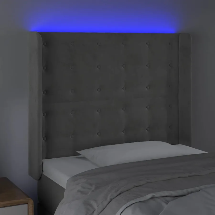 Tête de lit à LED Gris clair 93x16x118/128 cm Velours - 4