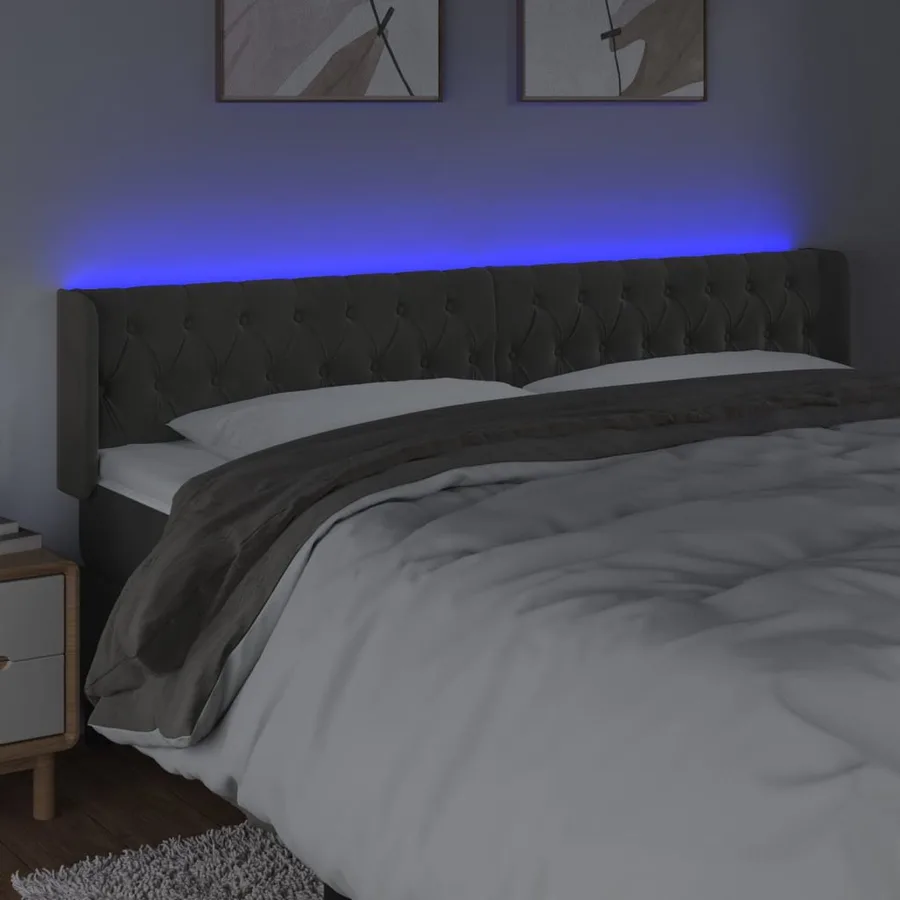 Tête de lit à LED Gris foncé 203x16x78/88 cm Velours - 4
