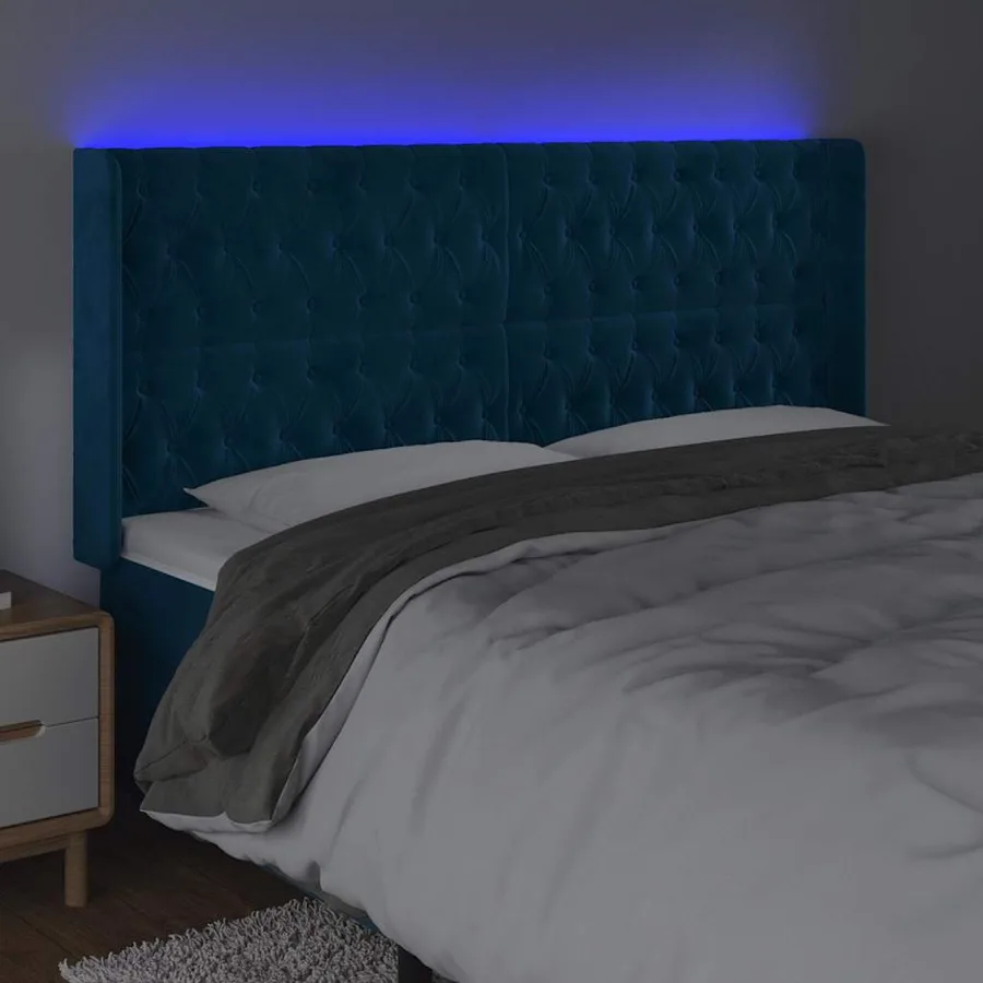 Tête de lit à LED Bleu foncé 203x16x118/128 cm Velours - 4