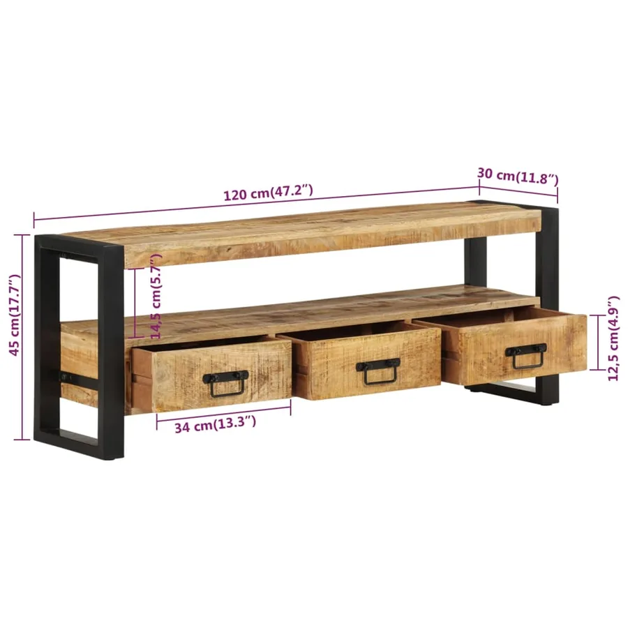 Meuble TV 120x30x45 cm Bois massif de manguier - 7