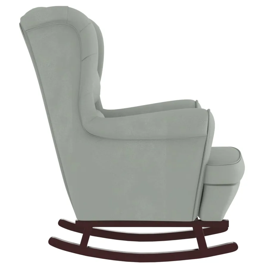 Fauteuil à bascule à oreilles en velours gris clair bois massif - 6