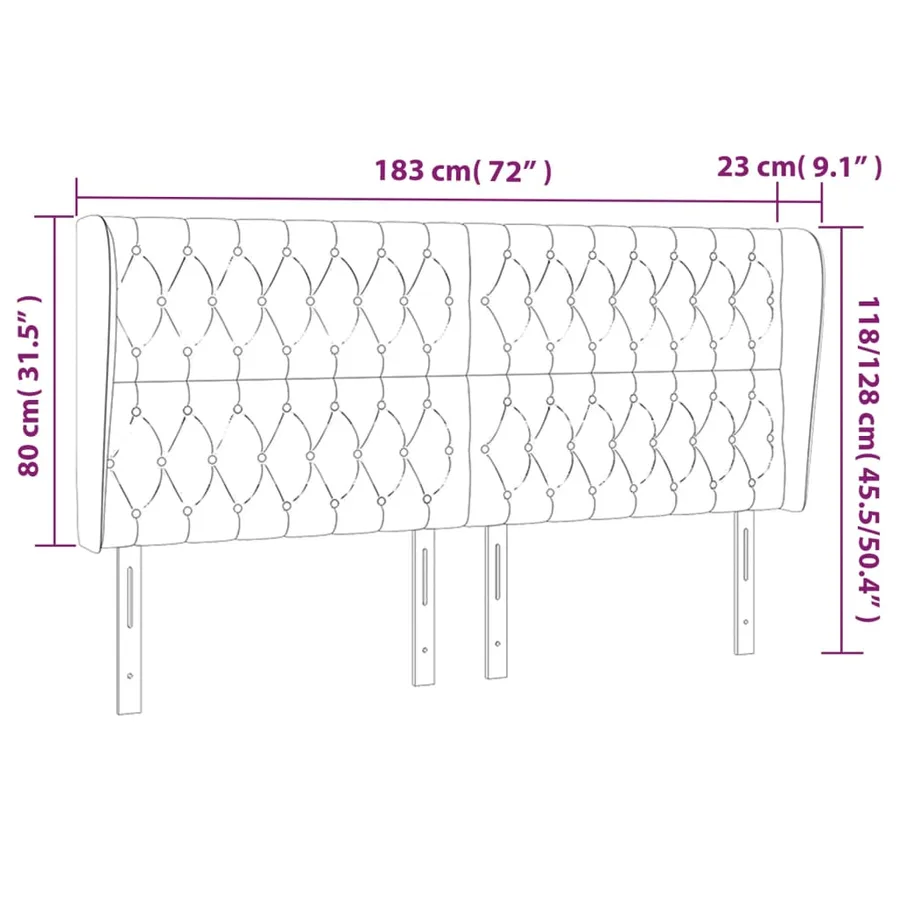 Tête de lit avec oreilles Gris clair 183x23x118/128 cm Velours - 9