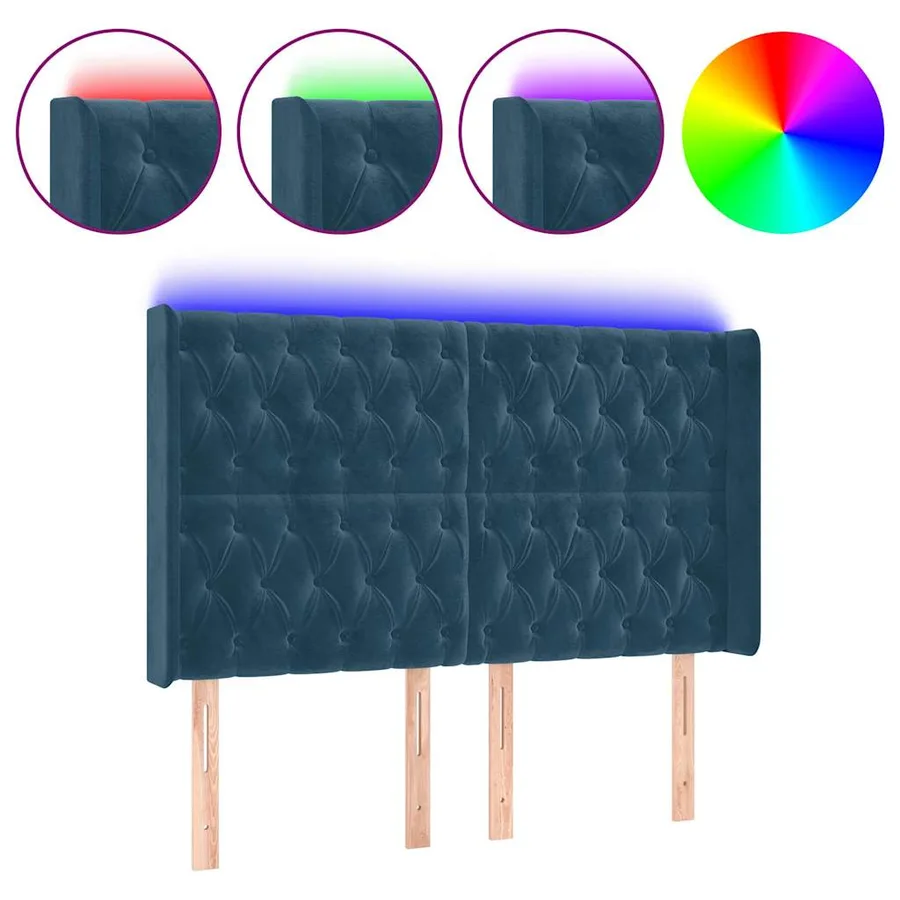 Tête de lit à LED Bleu foncé 163x16x118/128 cm Velours - 2