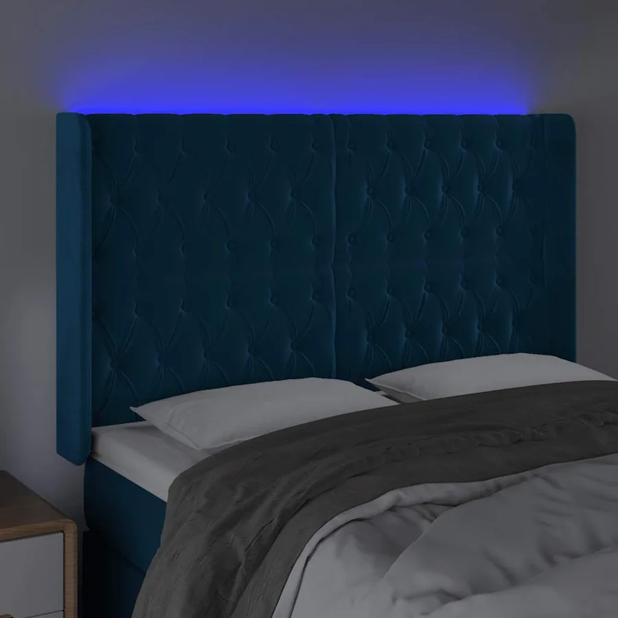 Tête de lit à LED Bleu foncé 163x16x118/128 cm Velours - 4