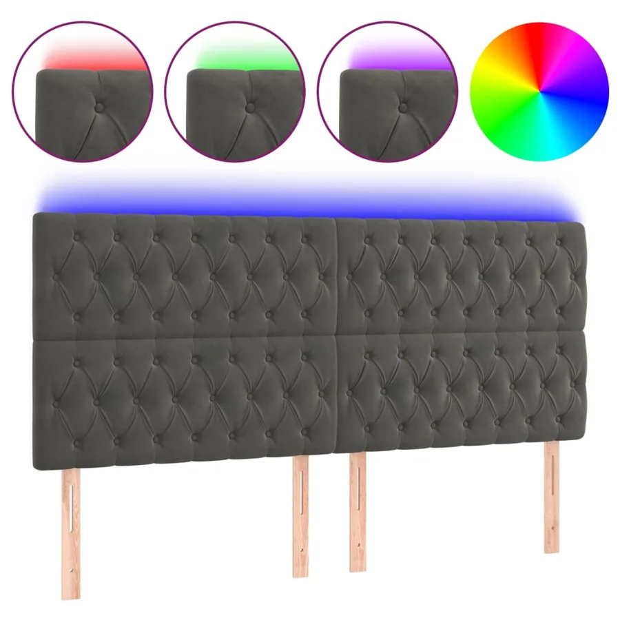 Tête de lit à LED Gris foncé 180x7x118/128 cm Velours - 2