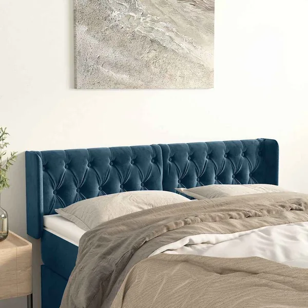 Tête de lit avec oreilles Bleu foncé 163x16x78/88 cm Velours