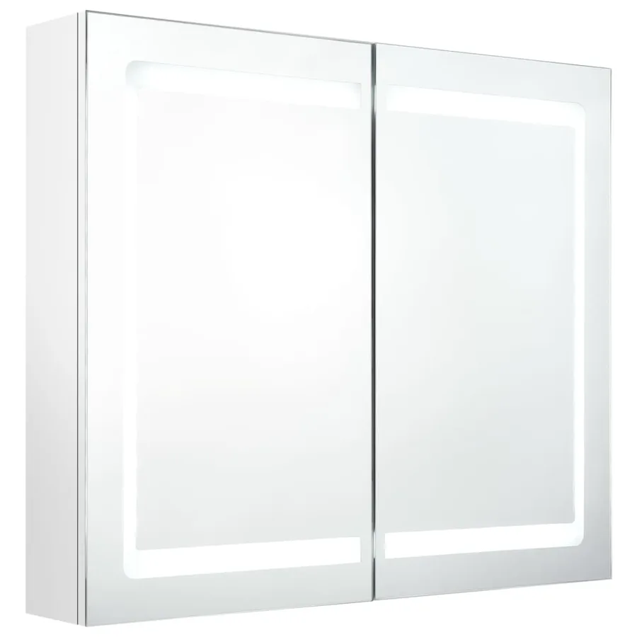 Armoire de salle de bain à miroir LED Blanc brillant 80x12x68cm - 2