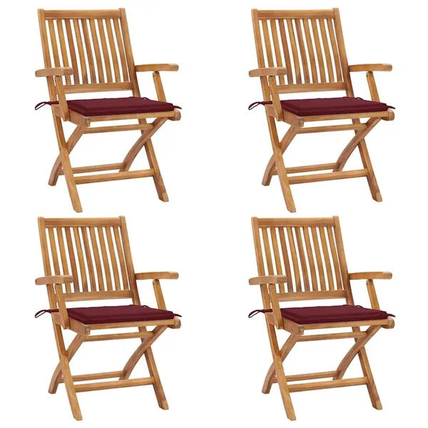 Chaises pliables de jardin avec coussins lot de 4 Teck solide