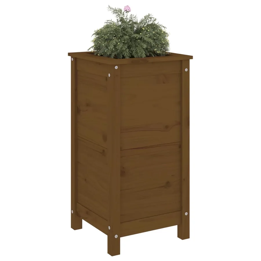 Jardinière marron miel 40x40x78 cm bois massif de pin - 3