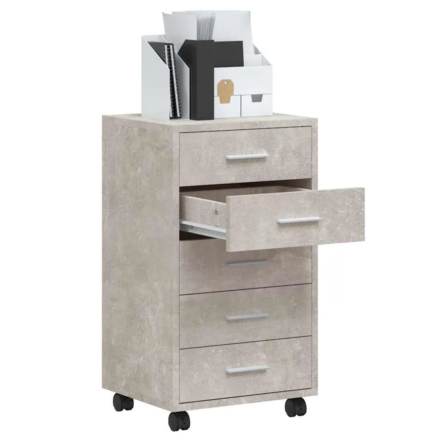 Armoire à tiroirs avec roulettes Gris béton Bois d'ingénierie - 3