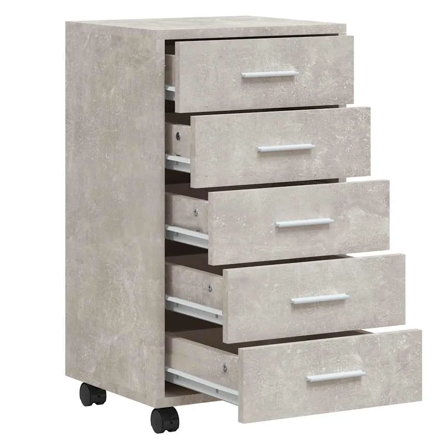 Armoire à tiroirs avec roulettes Gris béton Bois d'ingénierie - 5