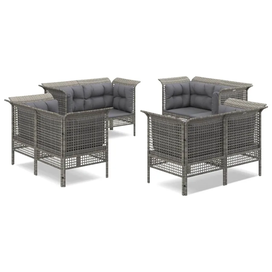 Salon de jardin 8 pcs avec coussins Gris Résine tressée - 2
