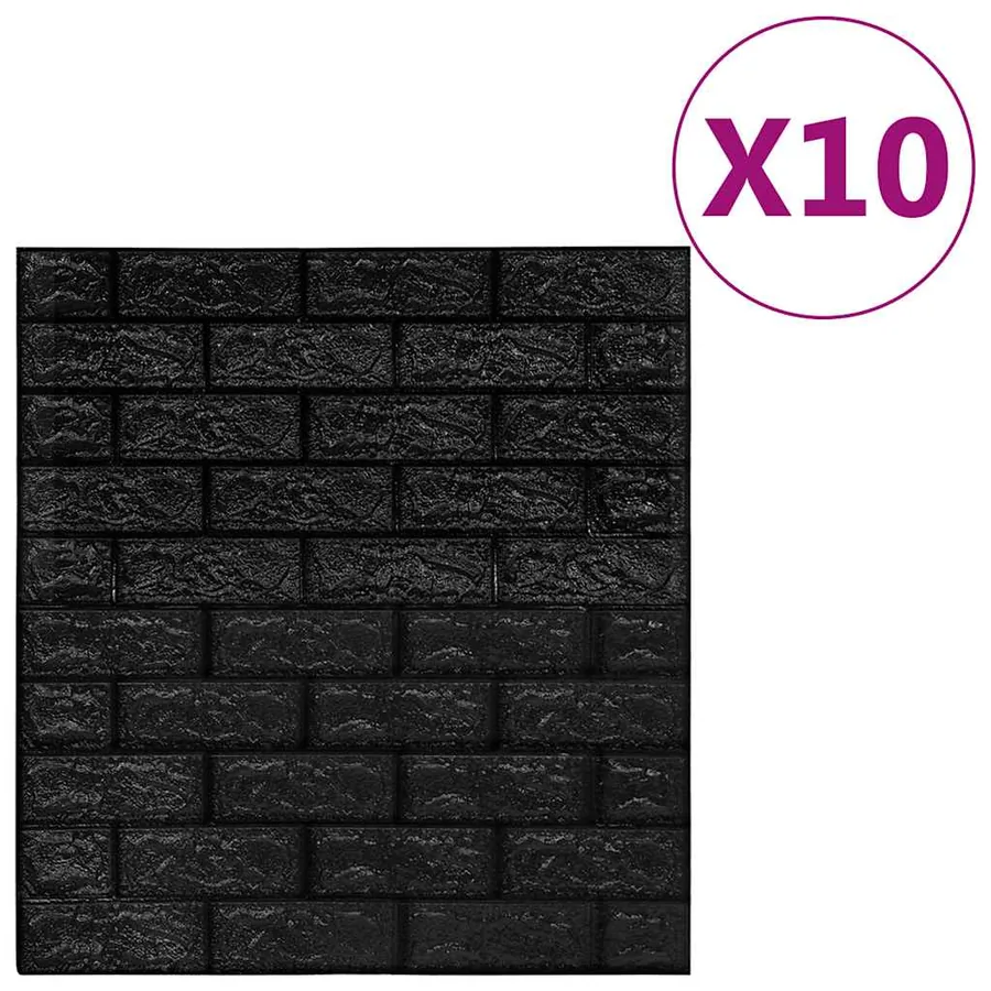 Papier peint 3D autoadhésif Briques 10 pcs Noir - 2