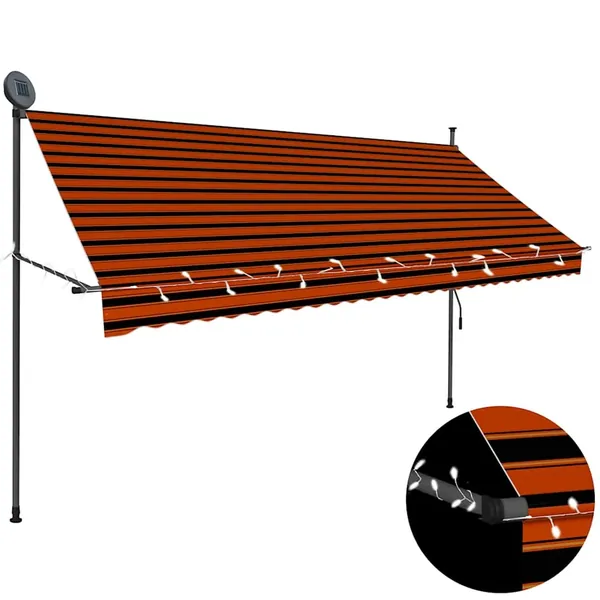 Auvent manuel rétractable avec LED 300 cm Orange et marron