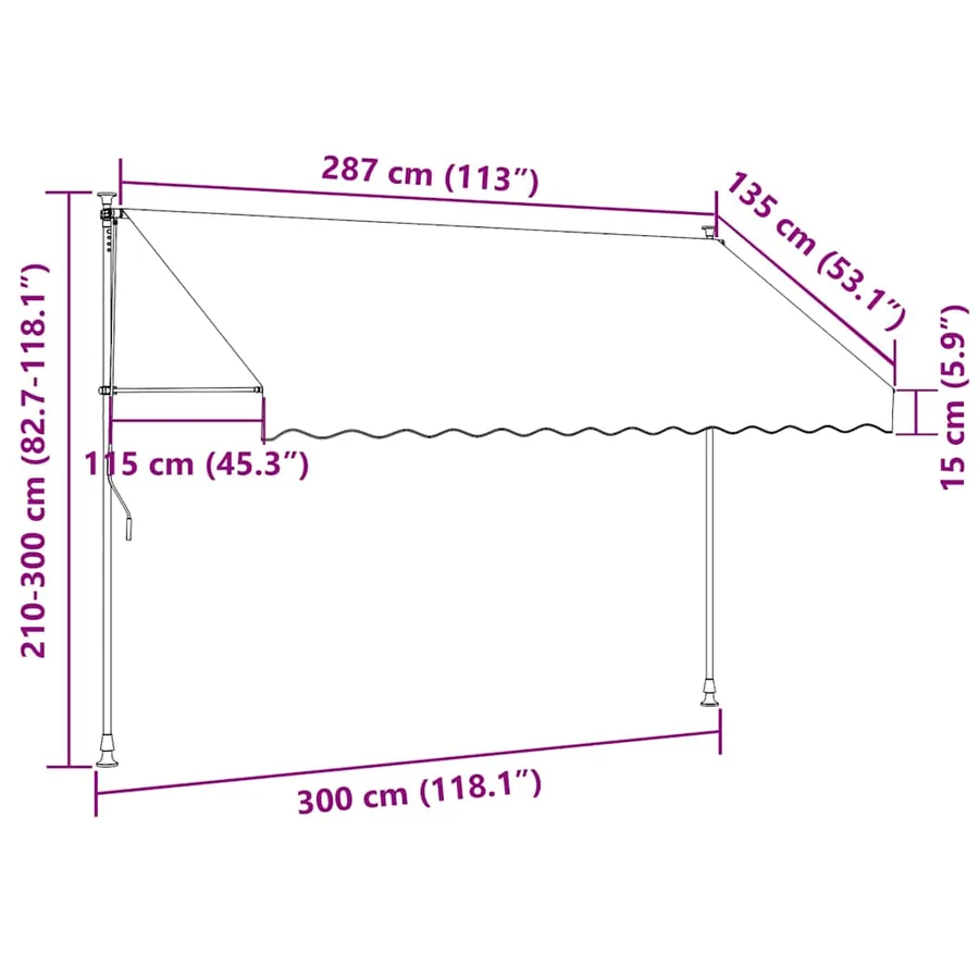 Auvent manuel rétractable avec LED 300 cm Orange et marron - 9
