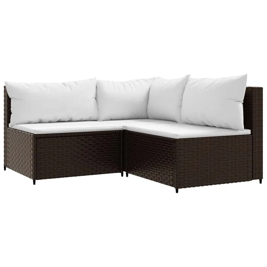 Salon de jardin 3 pcs avec coussins marron résine tressée - 2