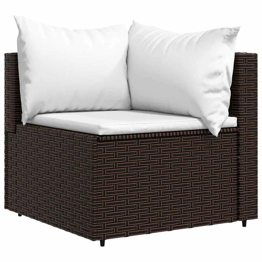 Salon de jardin 3 pcs avec coussins marron résine tressée - 4