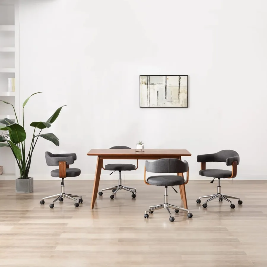 Chaises pivotantes à manger lot de 4 gris bois courbé et tissu