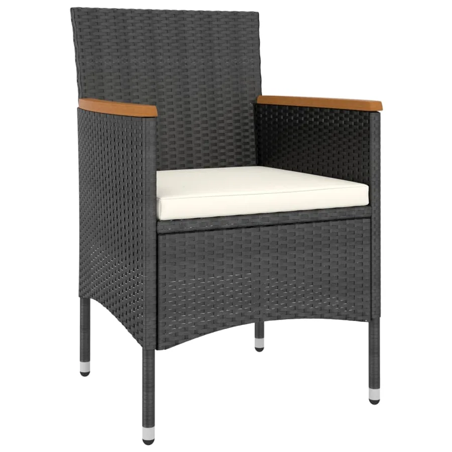 Jeu de chaise et tabouret de jardin 4 pcs Résine tressée Noir - 3