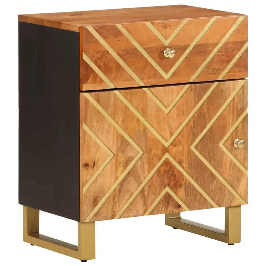 Table de chevet marron et noir 50x33x60 cm bois manguier solide - 2