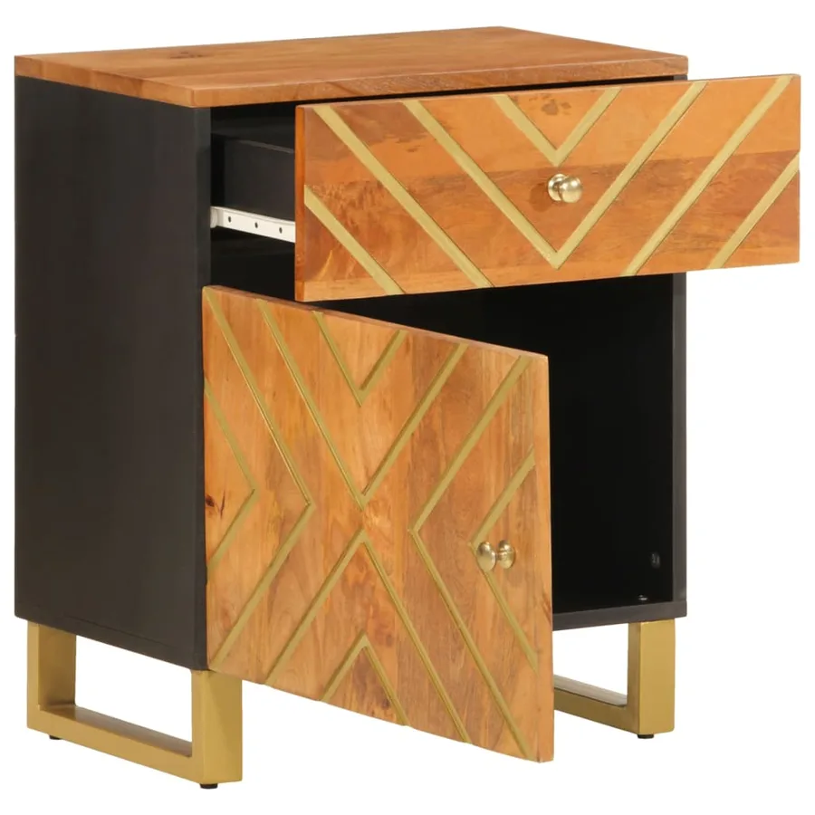 Table de chevet marron et noir 50x33x60 cm bois manguier solide - 3