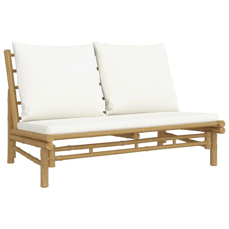 Banc de jardin avec coussins blanc crème bambou - 2